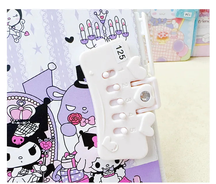Sanrio Password Lock Diary Notebook - Kawaii Kuromi My Melody Cinnamoroll Cute Notepad for Kids & Students