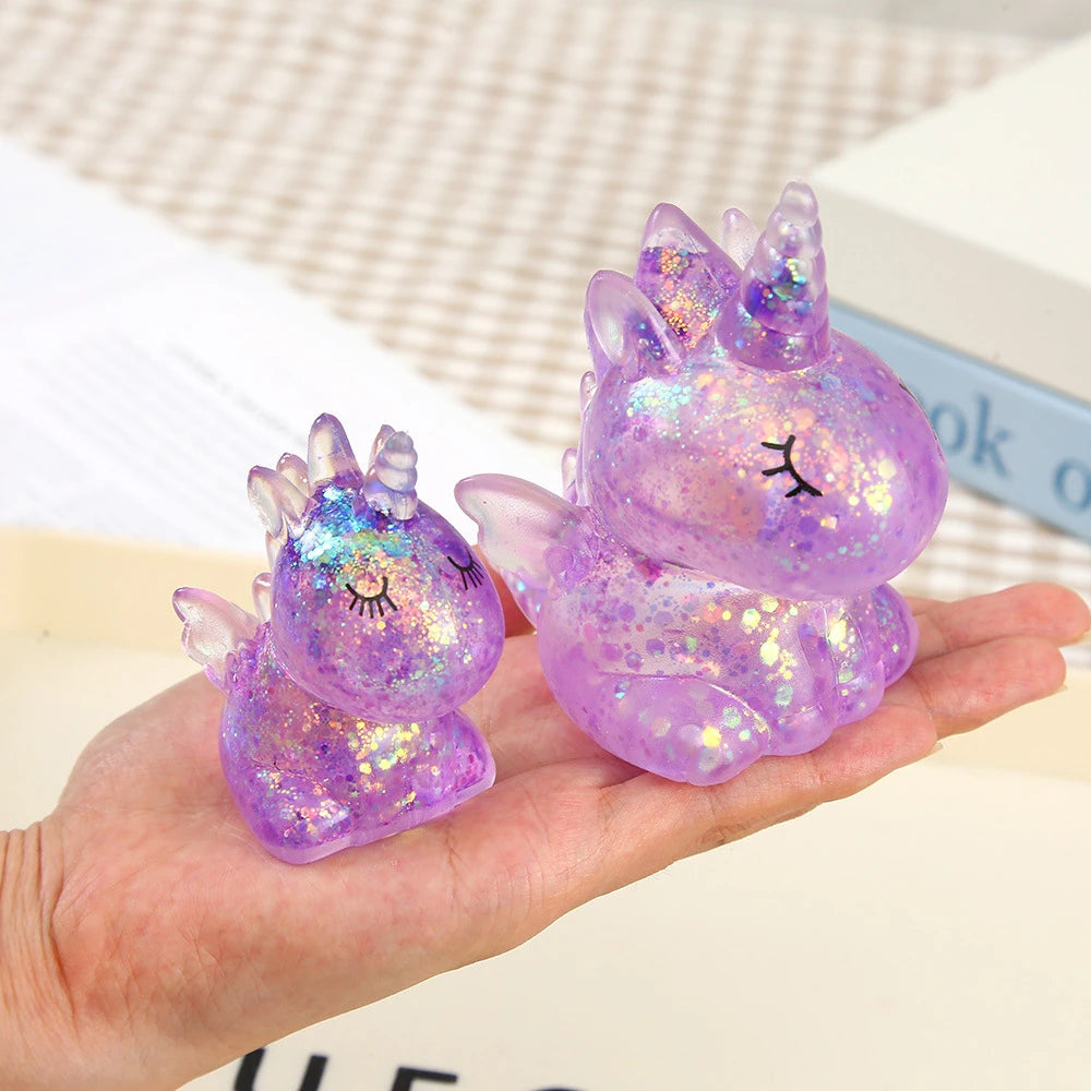 Glitter Unicorn Squishy Stress Relief Toy Soft Squeeze Fidget Toy Transparent Decompression Sensory Toy Gift for Kids Adults