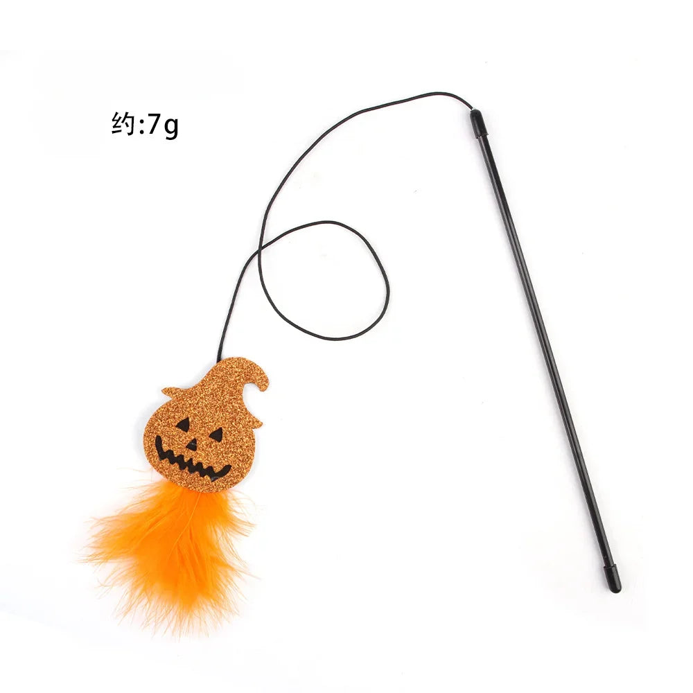Halloween Cat Toys Interactive Wire Teasing Cat Bat Pumpkin Spider Stick Supplies Pet Toy Fun Pet Toy Pole