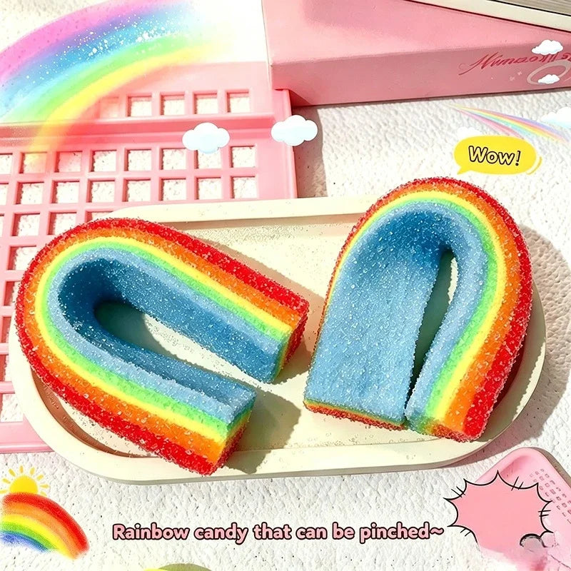 🌈 Rainbow Strip Squishy Toy 🍭 | Soft Stretchy Squeeze Fidget