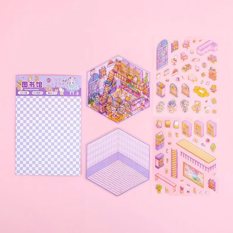 DIY 3D Kawaii Sticker Scene Kit – Cute Mini House Craft Activity for Kids & Adults | Holiday & Party Favor