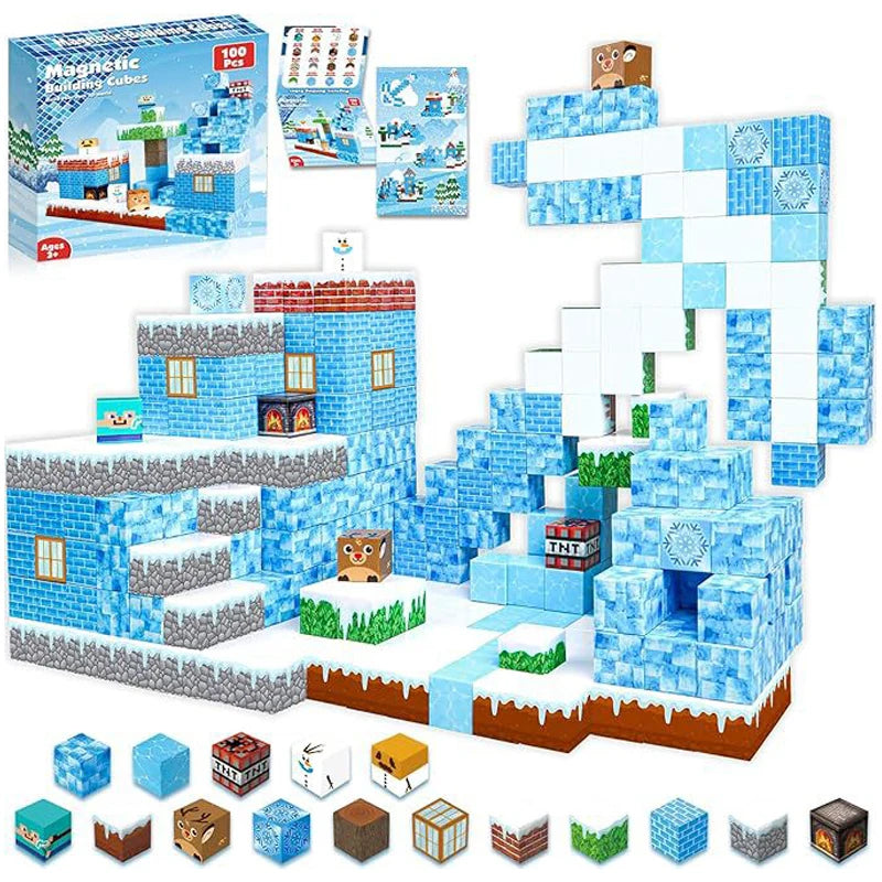 Magnetic Building Blocks Mine World Magnet Cube for Stacking Construction Set Educate Sensory Toys Kids Boys Girls Ages 3+ DIY