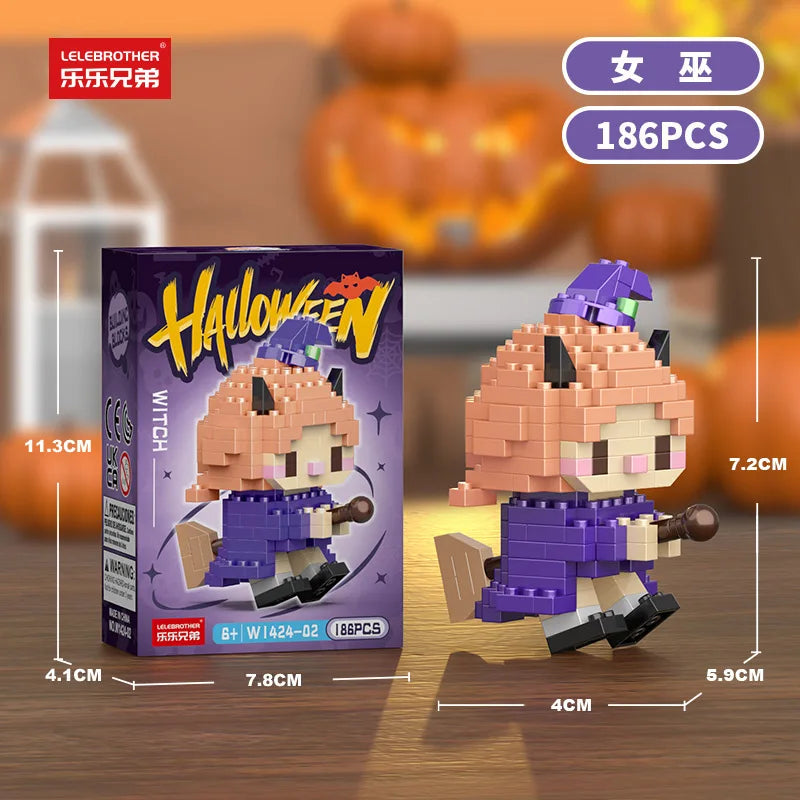 Mini Halloween Building Blocks Pumpkin Man Joker Ghost Demon Witch Vampire Castle Assembly Bricks Model Toys For Kids Gift