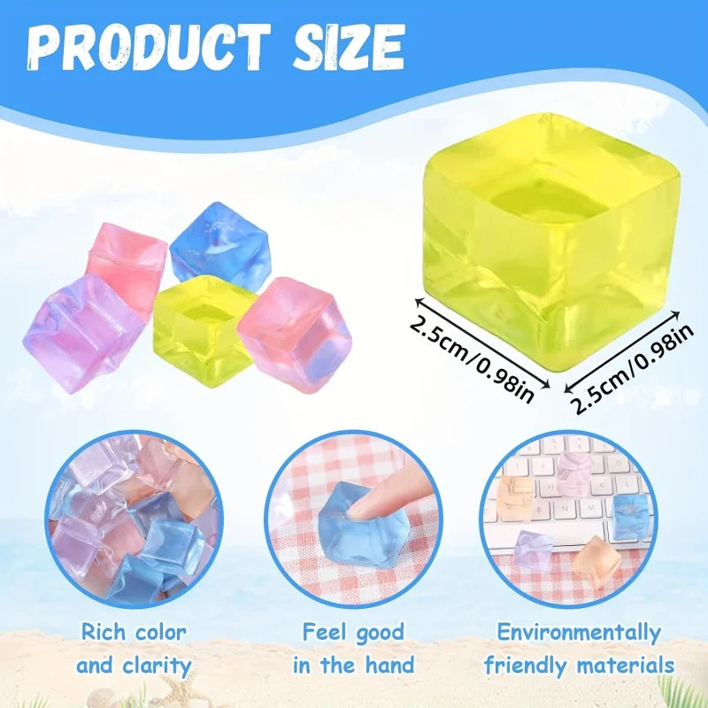 15Pcs Mini Ice Cube Squishy Toys Release Stress Transparent Small Ice Block Pinch Children Squeezing Stress Relieving Toy Gifts