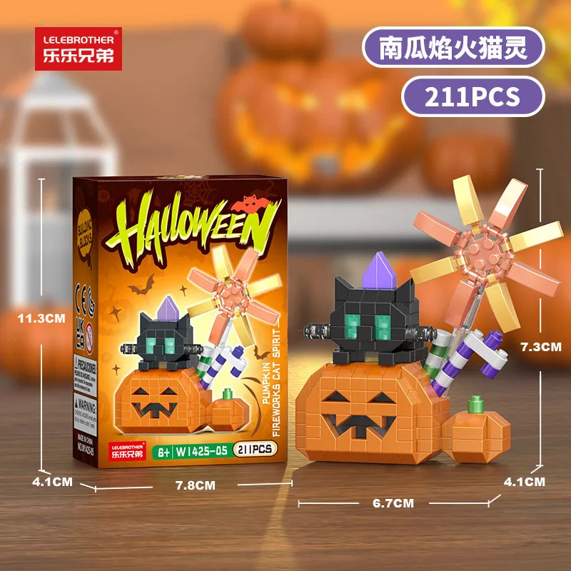Mini Halloween Building Blocks Pumpkin Man Joker Ghost Demon Witch Vampire Castle Assembly Bricks Model Toys For Kids Gift