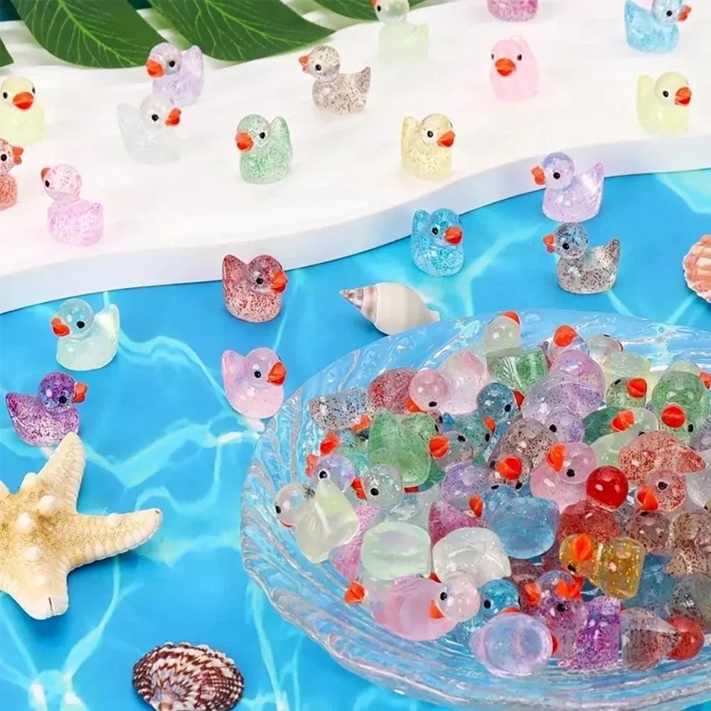 Glitter Miniature Resin Ducks - Mini Tiny Sparkling Ducks for DIY Garden, Aquarium, Dollhouse & Micro Landscape Decoration