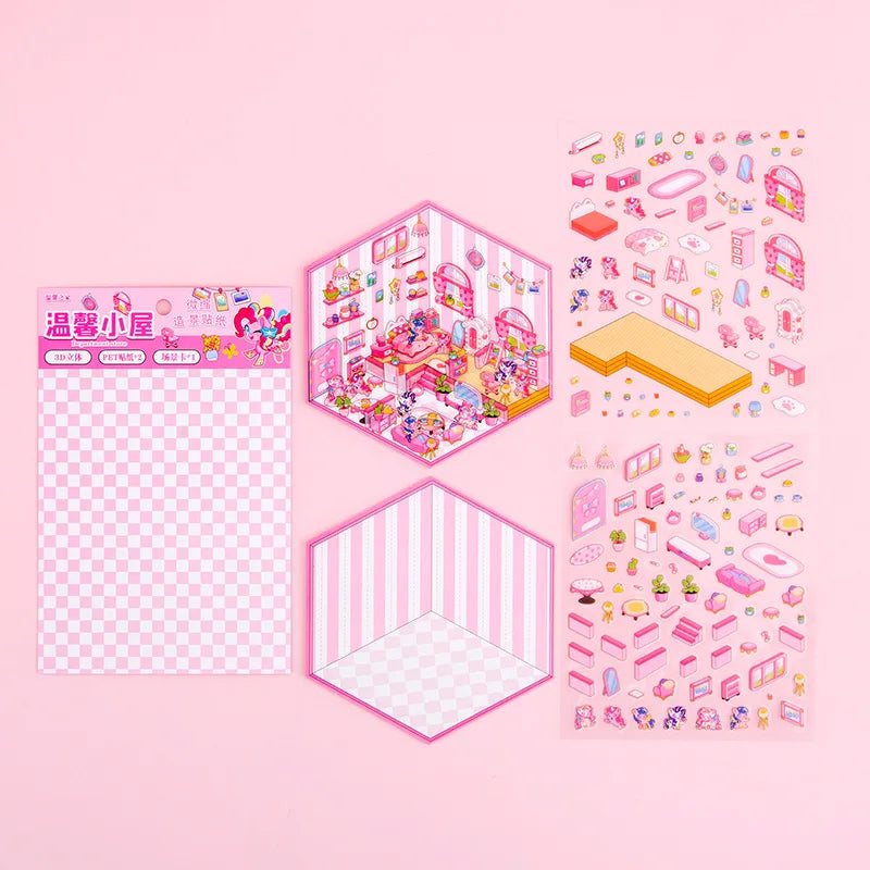 DIY 3D Kawaii Sticker Scene Kit – Cute Mini House Craft Activity for Kids & Adults | Holiday & Party Favor