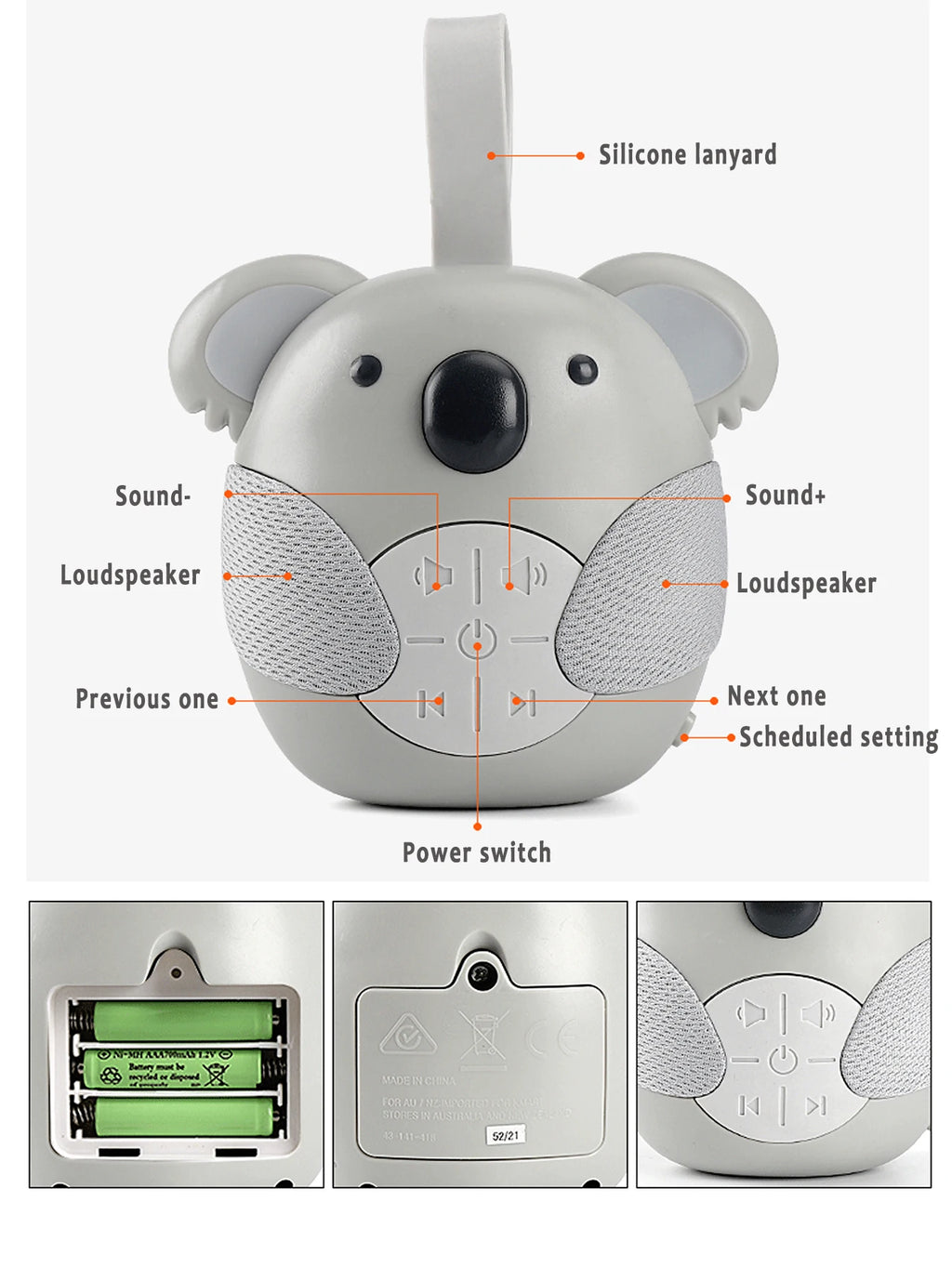 Baby White Noise & Lullaby Sound Machine - Portable Owl Baby Soother with Soothing Sounds for Stroller & Crib