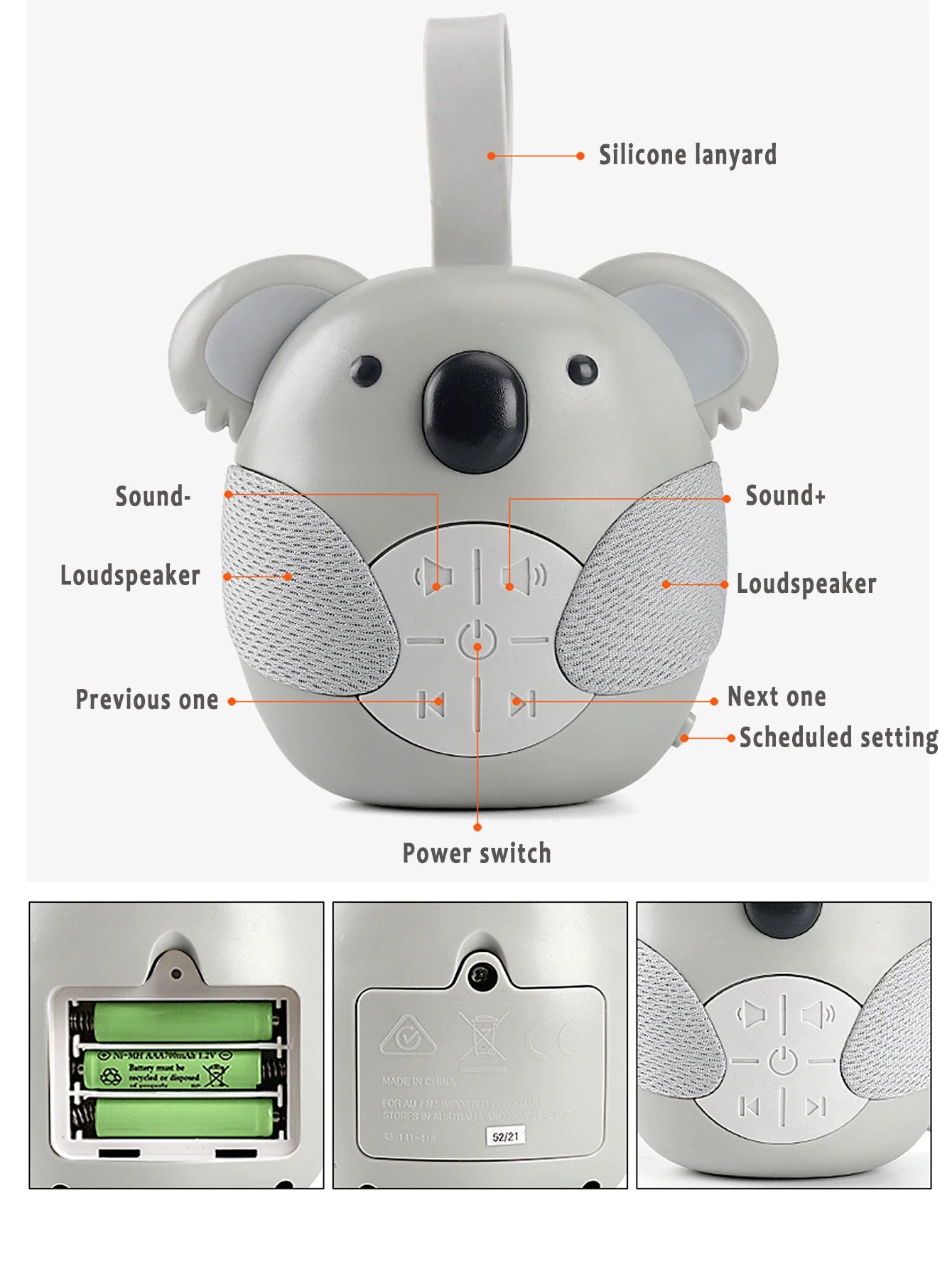 Baby White Noise & Lullaby Sound Machine - Portable Owl Baby Soother with Soothing Sounds for Stroller & Crib