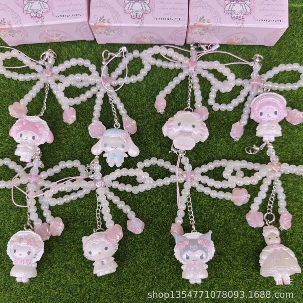 Sanrio Pearl Bow Bonnet Keychain – Hello Kitty & Cinnamoroll Mystery Blind Box Pendant