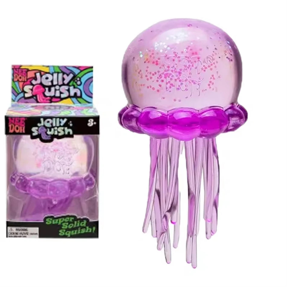 Transparent Glitter Jellyfish Squishy Toy Super Soft TPR Squeeze Stress Ball Sensory Fidget Toy for Anxiety Relief