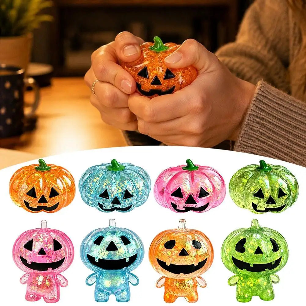 Halloween Shiny Pumpkin Man Squishy Squeeze Toy - Crystal Clear TPR Slow Rise Stress Relief - Party Gift & Desk Decor