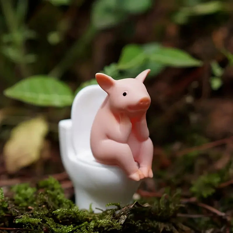 Funny Pink Pig On Toilet Figurine Cute Pvc Piggy Decor For Home Office Car Whimsical Novelty Gift For Friends Desk Ornament