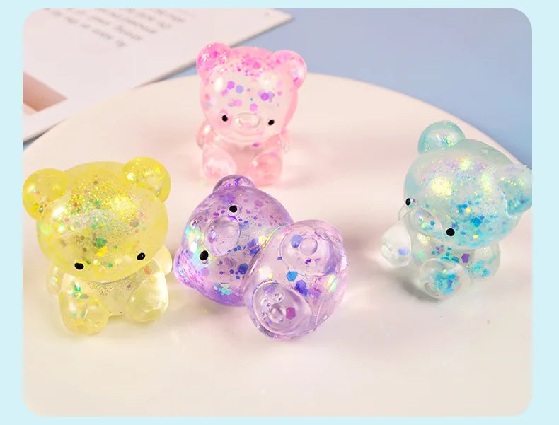 Fidget Bear Toy Squishys Glitter Gummy Bear Small Cute Animal Anti Stress Fidget Splat Decompressions Vent Squeeze Toys