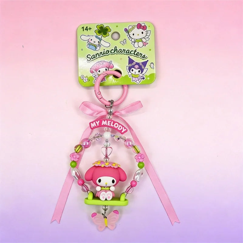 Sanrio Forest Fairy Swing Beaded Keychain – Kuromi, Cinnamoroll & My Melody Bag Charm