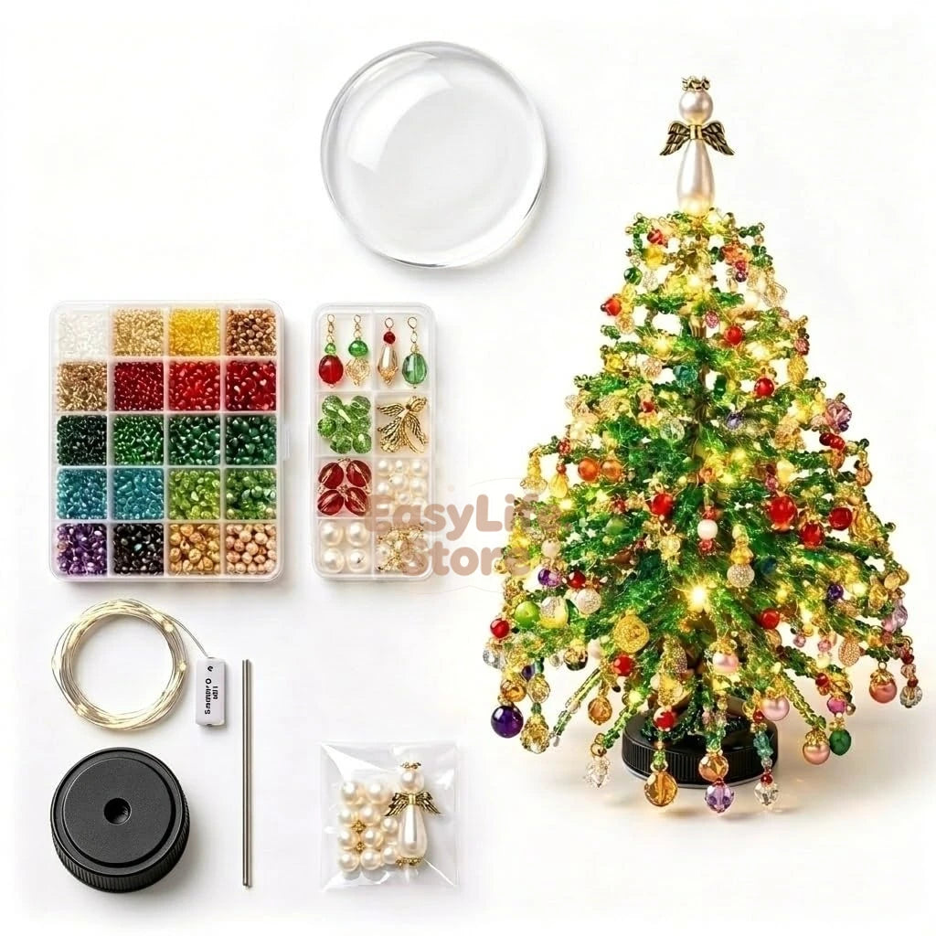 DIY Beaded Christmas Tree Kit – Crystal Bead Holiday Craft Set with LED Lights, Home Decor Gift for Adults & Kids