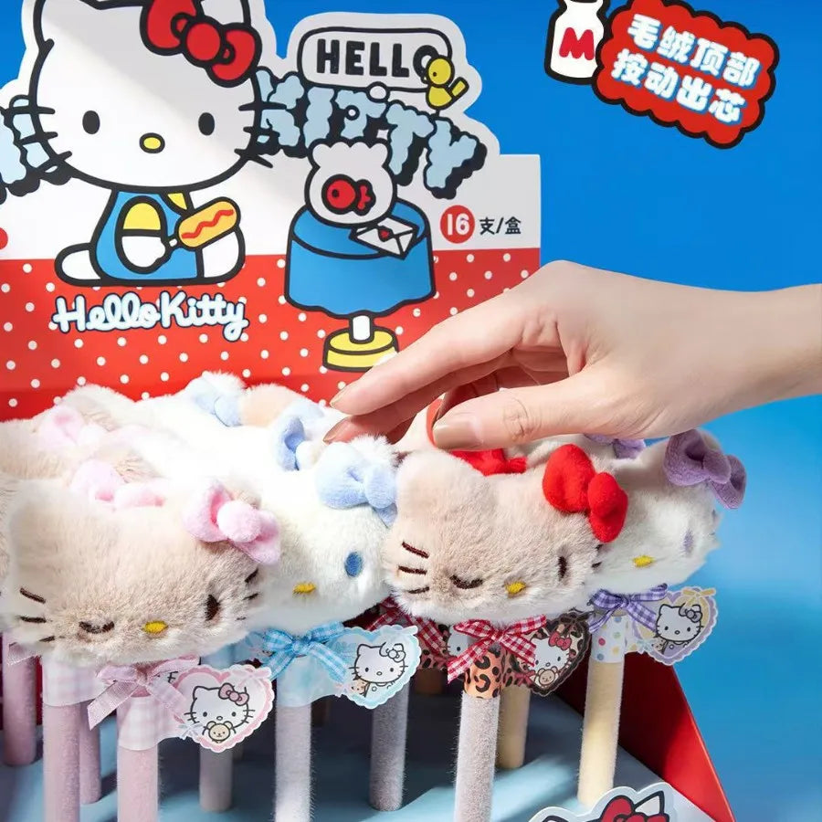 Kawaii Sanrio Hello Kitty Plush Doll Pen Creative Black Ballpoint Pen Cute Anime Stationery Student School Supplies Girls Gift
