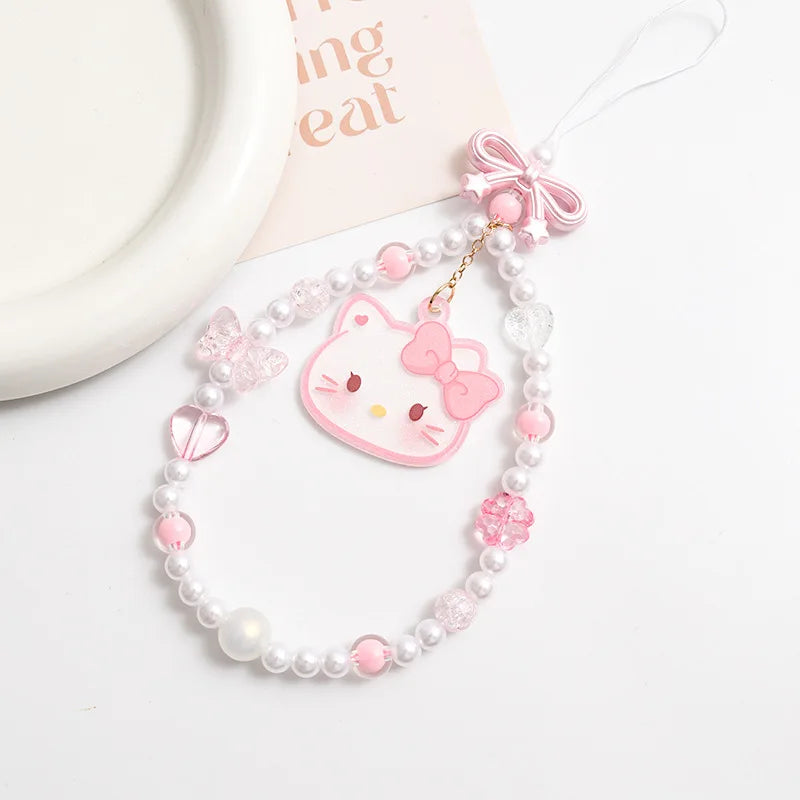 Sanrio Beaded Phone Chain – Hello Kitty, Cinnamoroll & Kuromi Lanyard Pendant