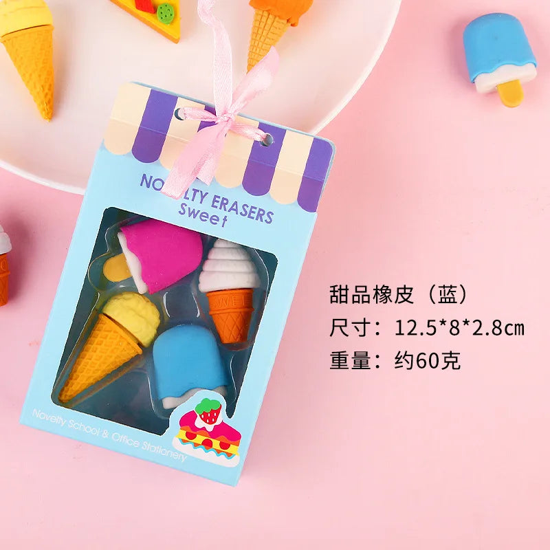 Dessert Cake Set Eraser, Creative Cute Cake Gift Box Pencil Eraser Cute Stationery Cute Eraser Stationery Pencil Eraser for Kids