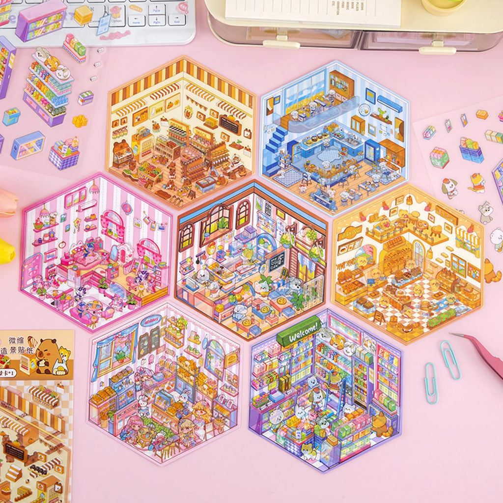 DIY 3D Kawaii Sticker Scene Kit – Cute Mini House Craft Activity for Kids & Adults | Holiday & Party Favor