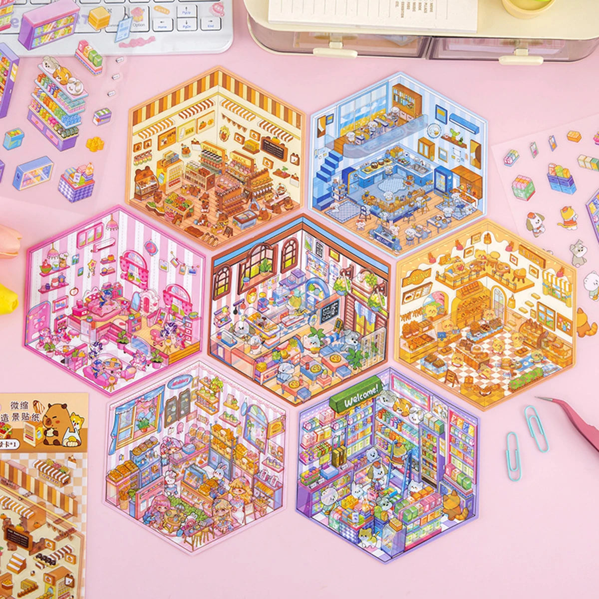 DIY 3D Kawaii Sticker Scene Kit – Cute Mini House Craft Activity for Kids & Adults | Holiday & Party Favor