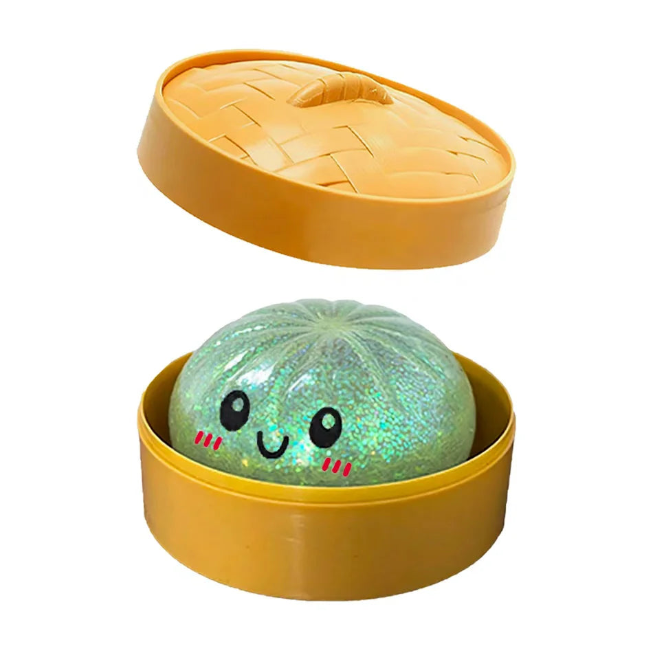Glitter Dumpling Squishy Collection – 6 Colorful Styles Sensory Squeeze Toys with Gift Box