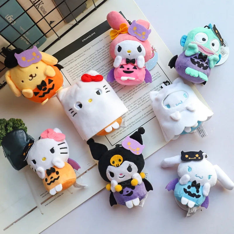 Sanrio Halloween Ghost Plush Keychain - Kawaii Hello Kitty Kuromi Cinnamoroll My Melody Ghost Bag Charm