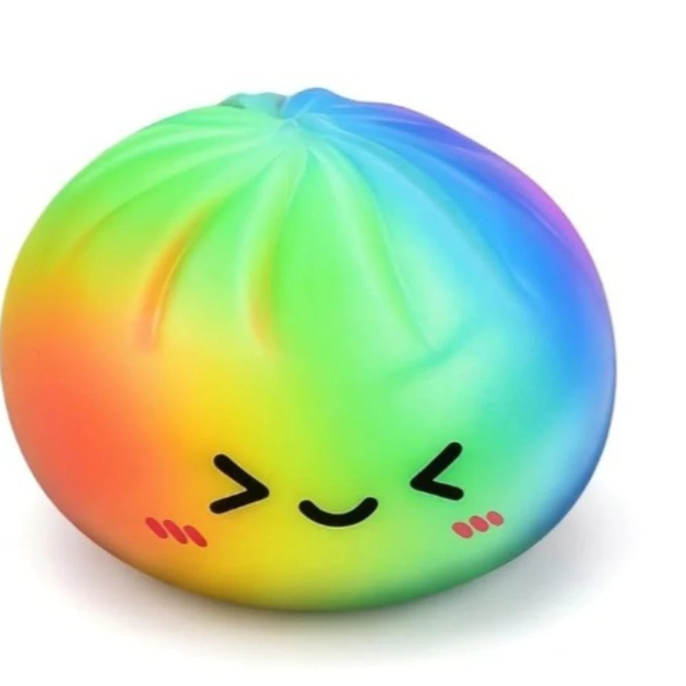 Rainbow Color Dumpling Squishy Toy with Bamboo Slow Rising Stress Relief Fidget Ball Soft Squeeze Toys for Adults & Kids