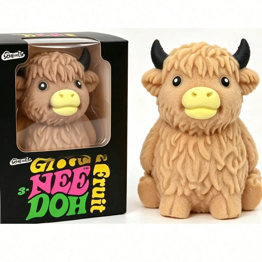 Scottish Highland Cow & Cheese Squishy Toy – Slow Rising Soft Squeeze Fidget Toy | Cute Animal Gift
