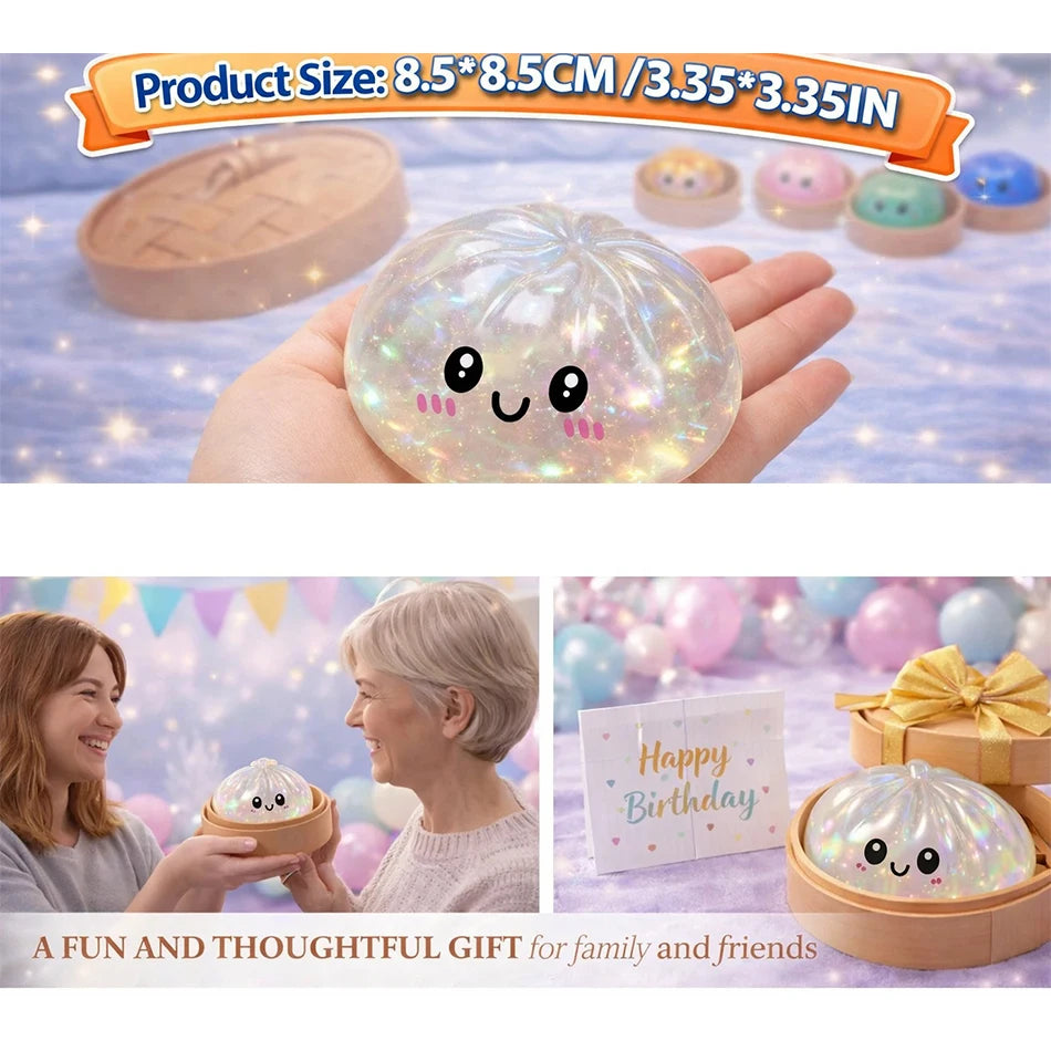 Glitter Dumpling Squishy Set – 6-Style Sensory Squeeze Toy with Box