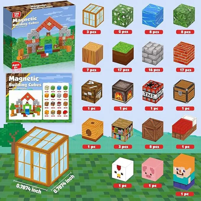 Magnetic Building Blocks Mine World Magnet Cube for Stacking Construction Set Educate Sensory Toys Kids Boys Girls Ages 3+ DIY