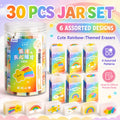 30pcs Cartoon Eraser Set - 6 Assorted Designs Pencil Erasers for School Supplies, Classroom Prizes & Party Favors