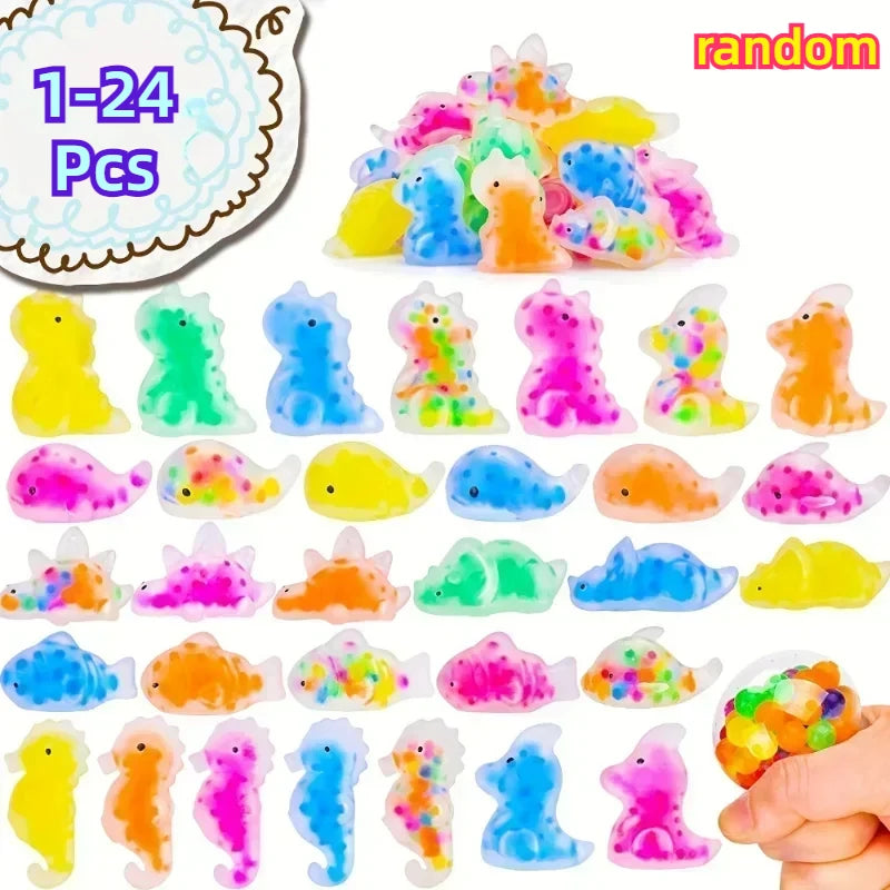 Mochi Squishy Fidget Toys with Water Beads - Dinosaur & Sea Animal Squeeze Balls for Kids - Party Favors & Stress Relief (1pc or 24pc)
