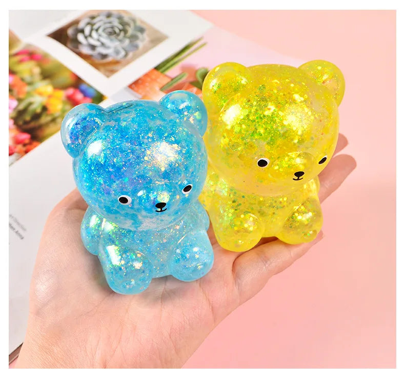 Fidget Bear Toy Squishys Glitter Gummy Bear Small Cute Animal Anti Stress Fidget Splat Decompressions Vent Squeeze Toys