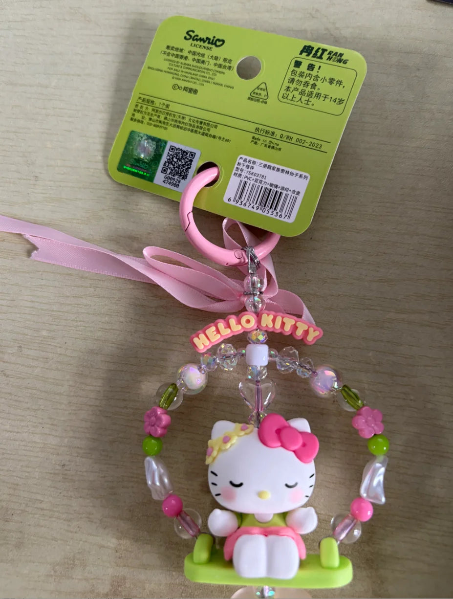 Sanrio Forest Fairy Swing Beaded Keychain – Kuromi, Cinnamoroll & My Melody Bag Charm