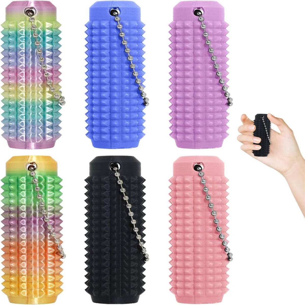 Spiky Fidget Roller Keychain – Calming Sensory Tactile Toy for Adults & Kids