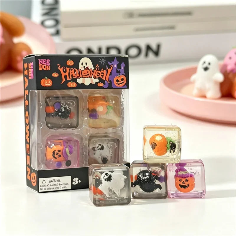 Schylling NeeDoh Halloween Mini Ice Cube 4-Pack - Slow Rise Squishy Fidget Sensory Toy - Anxiety Relief Squeeze Ball