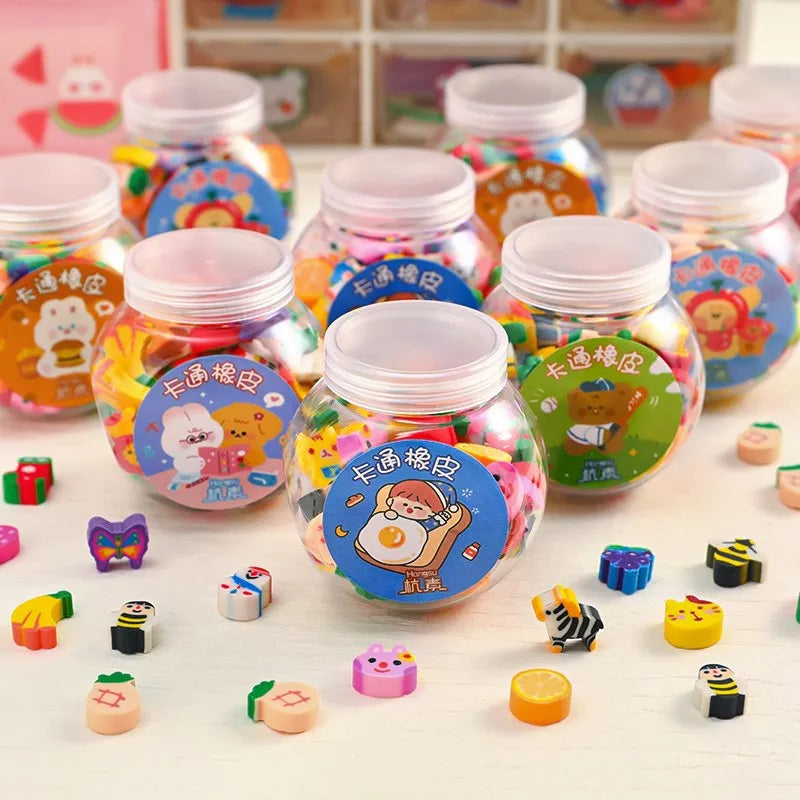 50 /100Pcs Pencil Eraser Rubber Kawaii Animal Fruits Erasers Primary Student Prizes Promotional Gift Stationery For Kids