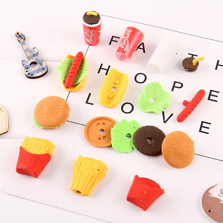 Assembled Burger Coke Fries Food Drink Eraser Cartoon Eraser Set School Supplies Gift Toys Erasers Kids Erasers for Kids