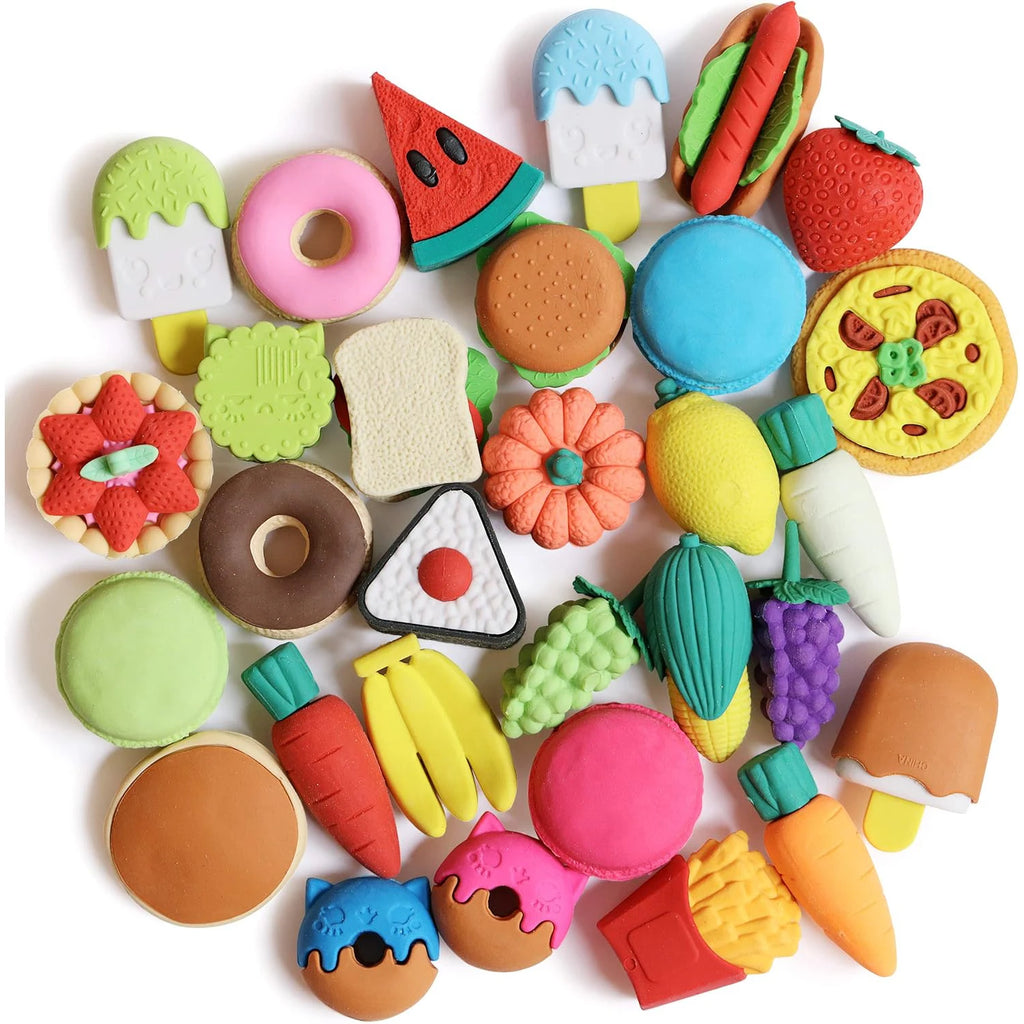 30PCS 3D Food Erasers Dessert  Pencil Erasers Bulk Puzzle Eraser Gifts for Classroom Prizes,Game Reward,Treasure Box,Party Favor