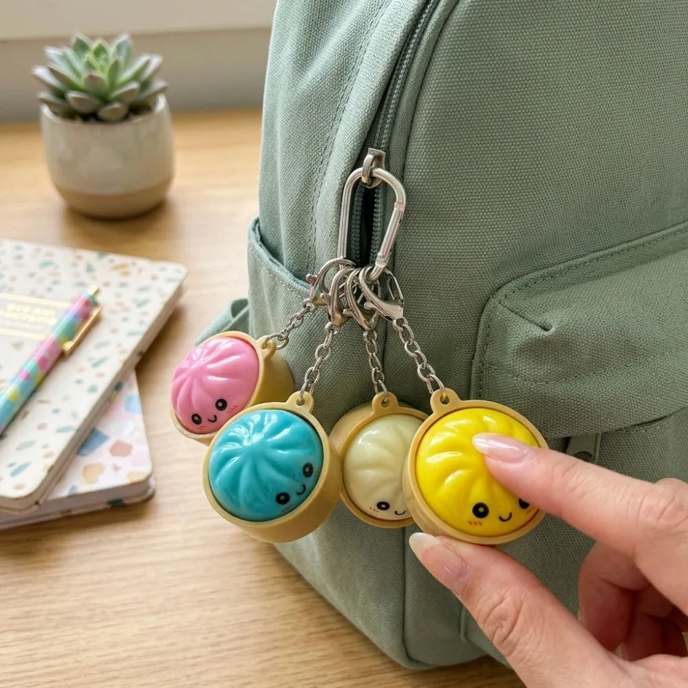 Kawaii Dumpling Light-Up Keychain - Squishy Bao Night Light Silicone Backpack Charm for Teens & Gift Decor