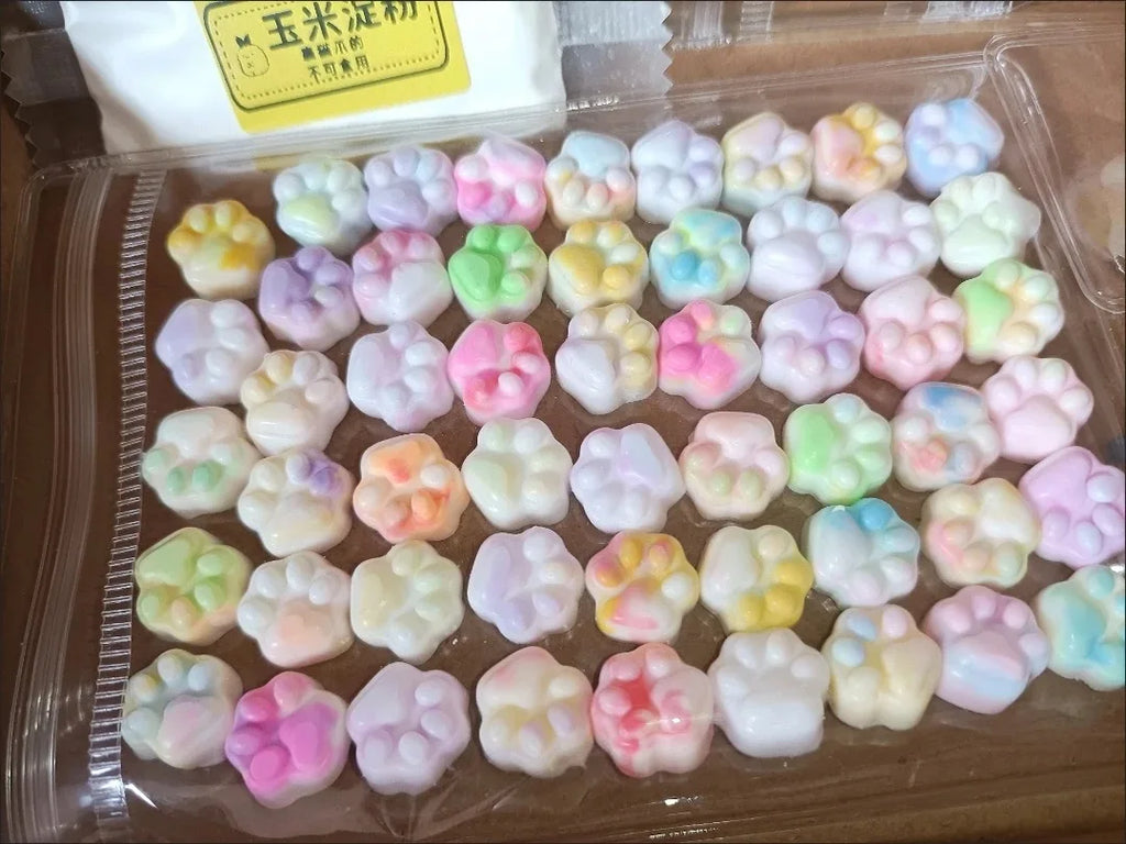 50/100pcs Mini Cat's Paw Squishy Toy Silicone Cute Soft Colorful Cat Paw Mochi Stress Relief Squishy Fidget Toy