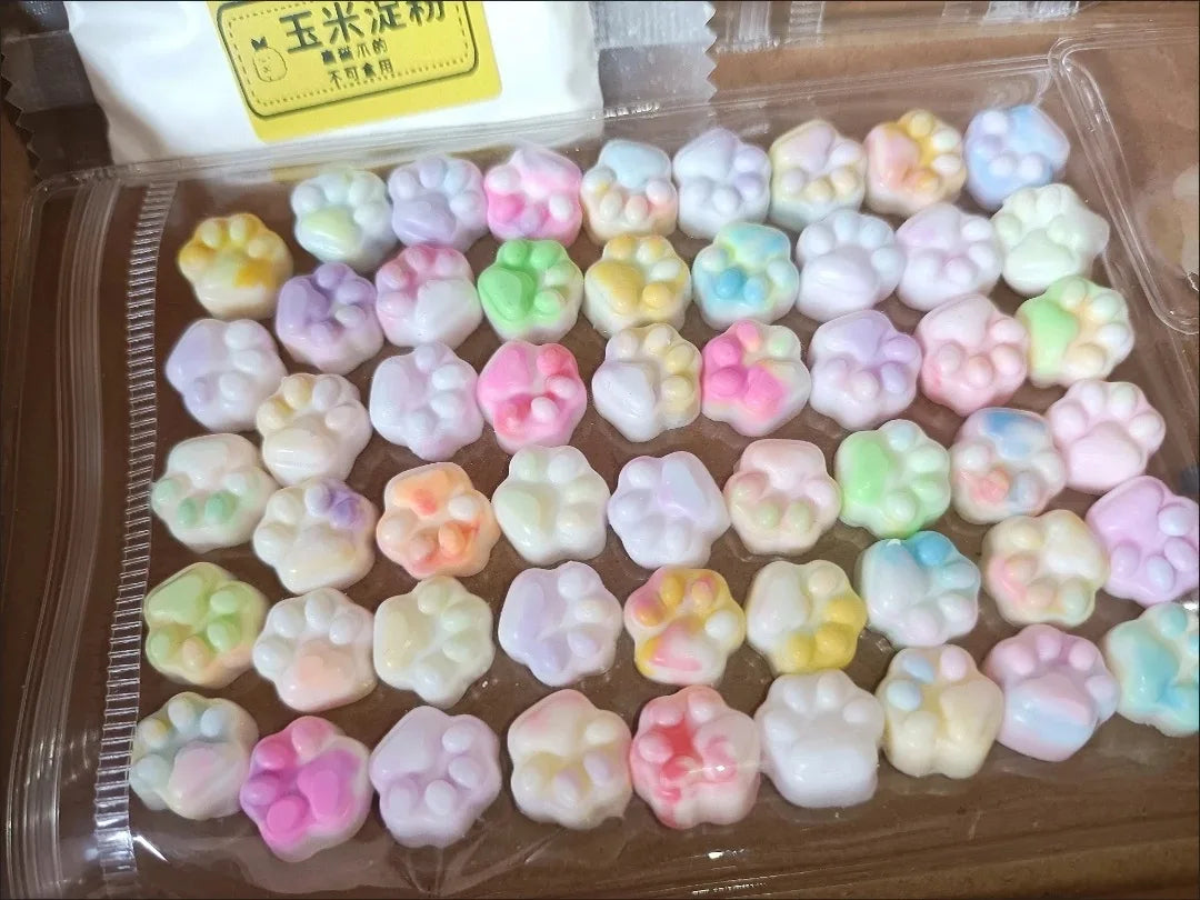50/100pcs Mini Cat's Paw Squishy Toy Silicone Cute Soft Colorful Cat Paw Mochi Stress Relief Squishy Fidget Toy