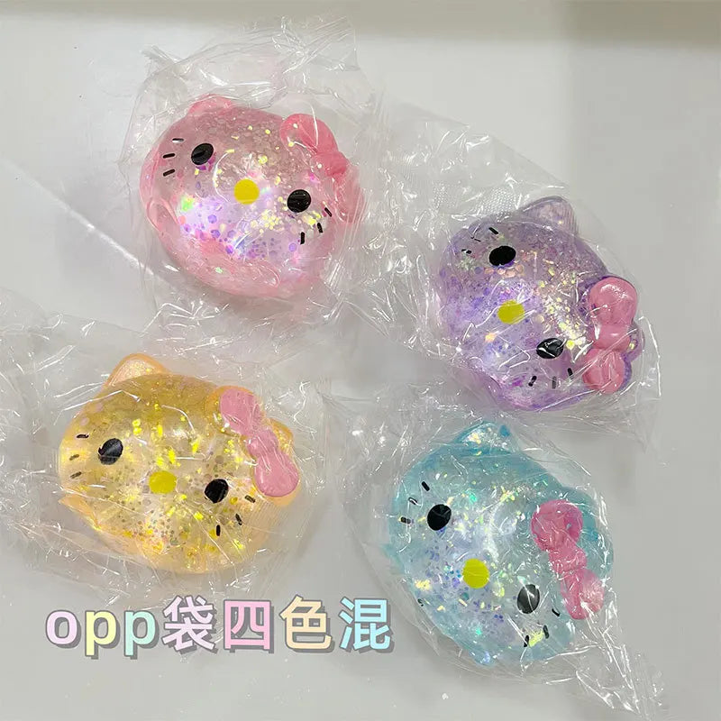 Glitter Sanrio Hellokitty Squishy Toy with Maltose Slow Rising Stress Relief Fidget Ball Soft Squeeze Toys Relieving Anxiety
