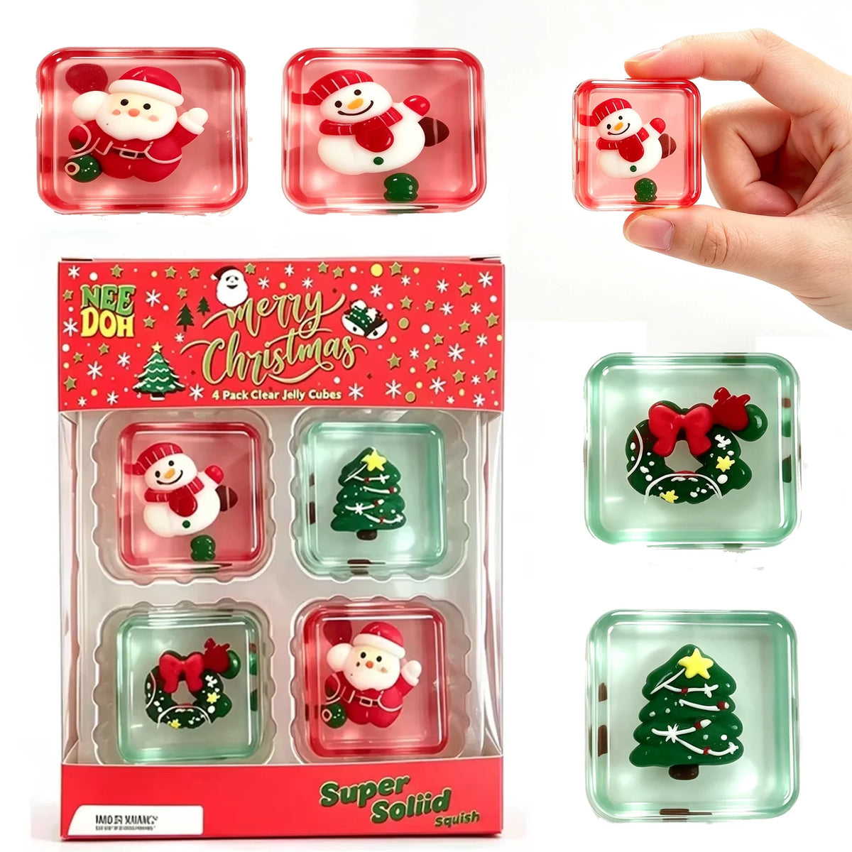 🎄 Christmas Mini Squishy Cube Gift Set 🎁 | 4-Pack Festive Cuties ✨