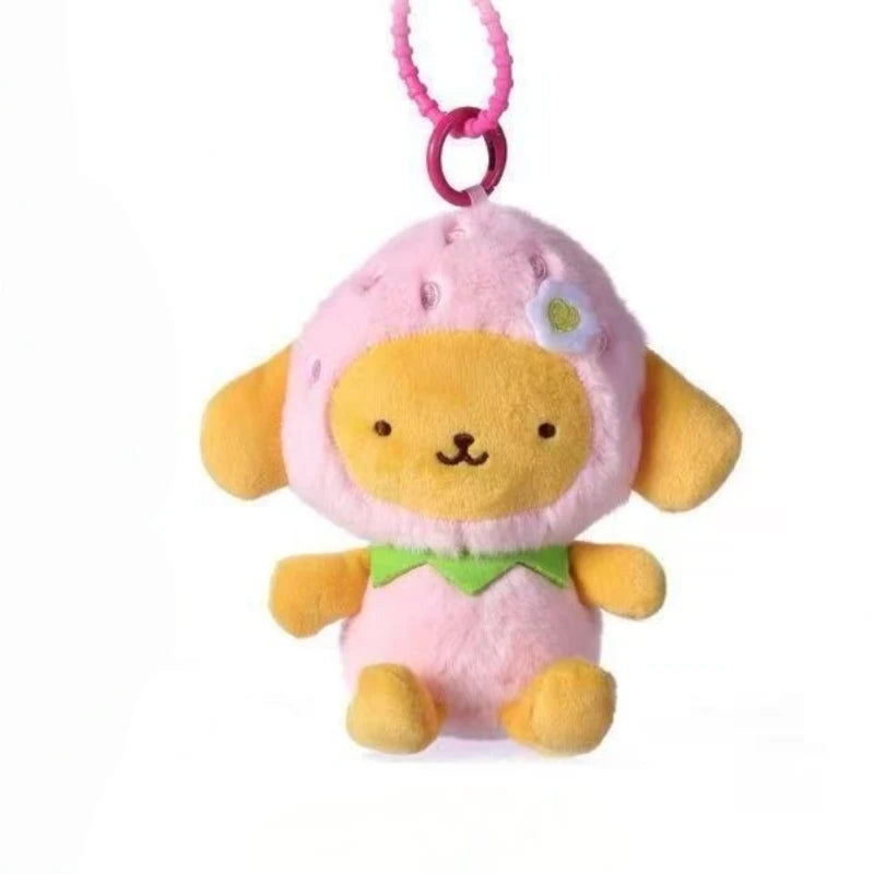 Kawaii Strawberry Outfit Sanrio Plush Keychain – Pompompurin, Cinnamoroll, My Melody & Kuromi Bag Charm