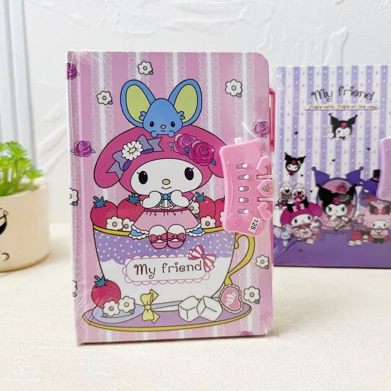 Sanrio Password Lock Diary Notebook - Kawaii Kuromi My Melody Cinnamoroll Cute Notepad for Kids & Students