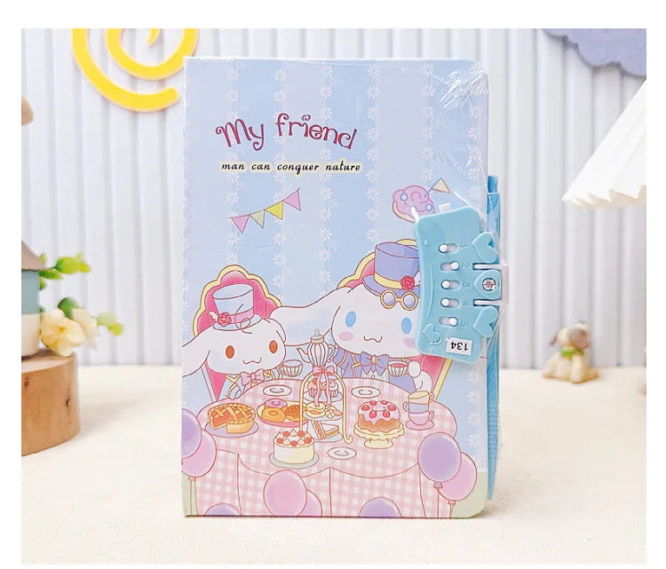 Sanrio Password Lock Diary Notebook - Kawaii Kuromi My Melody Cinnamoroll Cute Notepad for Kids & Students