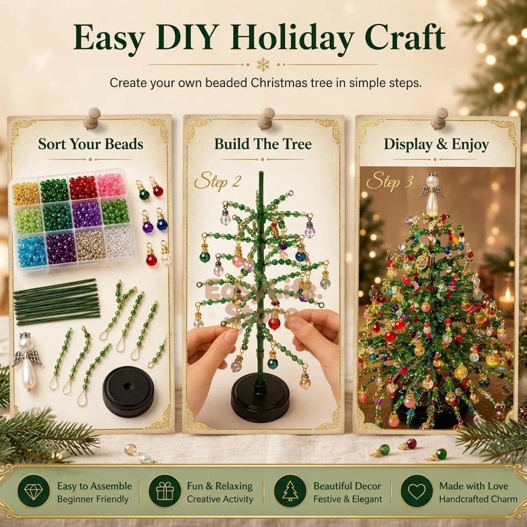 DIY Beaded Christmas Tree Kit – Crystal Bead Holiday Craft Set with LED Lights, Home Decor Gift for Adults & Kids