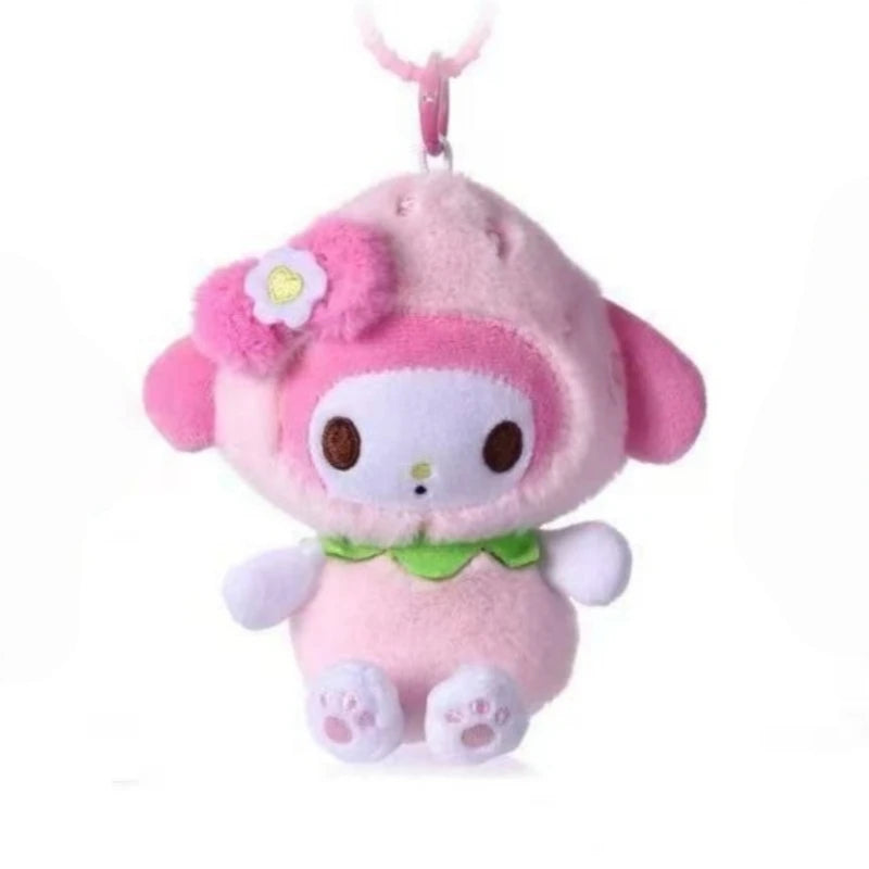 Kawaii Strawberry Outfit Sanrio Plush Keychain – Pompompurin, Cinnamoroll, My Melody & Kuromi Bag Charm